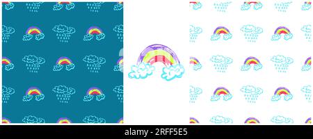 Motif sans couture Sky. Placez les dessins avec des crayons de cire. Nuages, arc-en-ciel. Imprimer Illustration de Vecteur