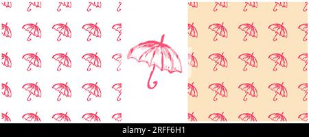 Motif sans couture pluvieux. Placez les dessins avec des crayons de cire. Parapluies. Imprimer pour la conception de tissu, textile, tissu Illustration de Vecteur