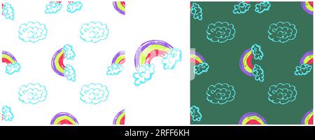 Motif sans couture Sky. Placez les dessins avec des crayons de cire. Nuages, arc-en-ciel. Imprimer pour tissu Illustration de Vecteur