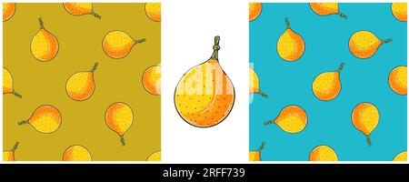 Modèle sans couture avec des fruits tropicaux. Kumquat. Définir dans le style de dessin à la main. Emballage de couleur, emballage et etc Illustration de Vecteur