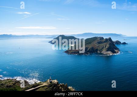 Vue de l'île du Sud des îles Cíes en Galice - Espagne Banque D'Images