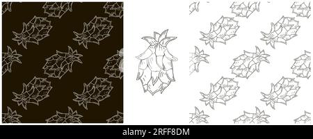 Fruit du dragon, pitaya. Modèle sans couture avec des fruits tropicaux. Définir dans le style de dessin à la main. Emballage monochrome, emballage et etc Illustration de Vecteur