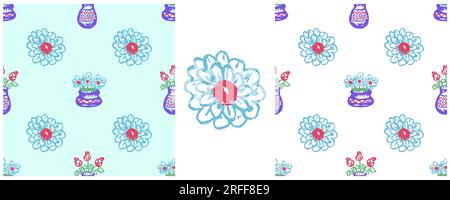 Motif floral sans couture. Placez les dessins avec des crayons de cire. Fleurs dans un vase. Impression pour la conception de tissu, textile Illustration de Vecteur