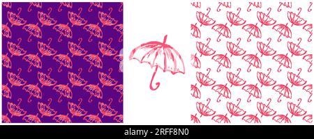 Motif sans couture pluvieux. Placez les dessins avec des crayons de cire. Parapluies. Imprimer pour la conception de tissu, textile, tissu, papier peint, papier d'emballage Illustration de Vecteur