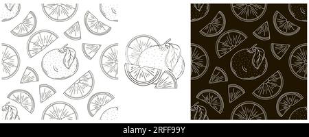Oranges. Modèle sans couture pour cuisine, restaurant ou magasin. Définir dans le style de dessin à la main. Emballage monochrome, emballage et etc Illustration de Vecteur