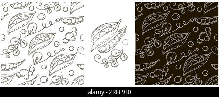 Modèle sans couture pour cuisine, restaurant ou magasin. Pois. Définir dans le style de dessin à la main. Emballage monochrome, emballage et etc Illustration de Vecteur