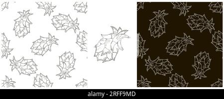 Modèle sans couture avec des fruits tropicaux. Ensemble monochrome dans le style de dessin à la main. Fruit du dragon Illustration de Vecteur