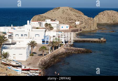 La Isleta del Moro Arraez. Parc naturel de Cabo de Gata-Nijar, province d'Almeria, Andalousie, Espagne. Banque D'Images