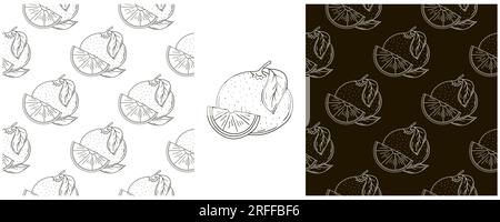 Modèle sans couture pour cuisine, restaurant ou magasin. Ensemble monochrome dans le style de dessin à la main. Oranges. Peut être utilisé pour le tissu Illustration de Vecteur