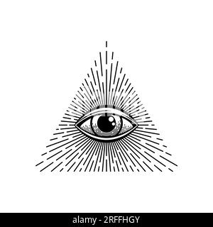 Triangle pyramidal de maçon d'oeil magique de protection du mal, talisman occulte ésotérique. Vecteur magie oeil alchimie Doodle spirituel, signe spirituel providence Illustration de Vecteur