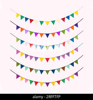 Guirlande de carnaval avec drapeaux. Banderoles multicolores festives pour anniversaire, fête et décoration de vacances Illustration de Vecteur