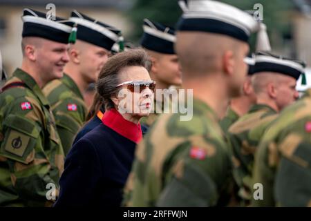 La Princesse Royale lors d'une répétition pour le Royal Edinburgh Military Tattoo de cette année à Redford Barracks à Édimbourg. Le spectacle de cette année, intitulé histoires, célèbre des formes illimitées d'expression à travers histoires et transporte le public dans un voyage d'idées, des premières histoires de feu de camp à la scène mondiale. Date de la photo : jeudi 3 août 2023. Banque D'Images