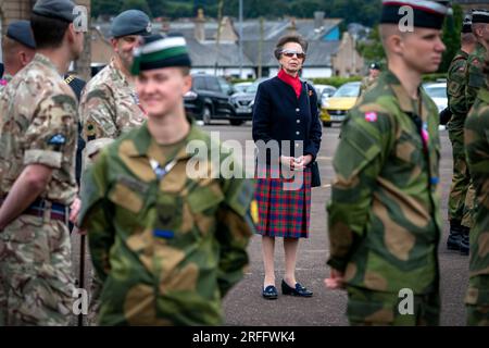 La Princesse Royale lors d'une répétition pour le Royal Edinburgh Military Tattoo de cette année à Redford Barracks à Édimbourg. Le spectacle de cette année, intitulé histoires, célèbre des formes illimitées d'expression à travers histoires et transporte le public dans un voyage d'idées, des premières histoires de feu de camp à la scène mondiale. Date de la photo : jeudi 3 août 2023. Banque D'Images