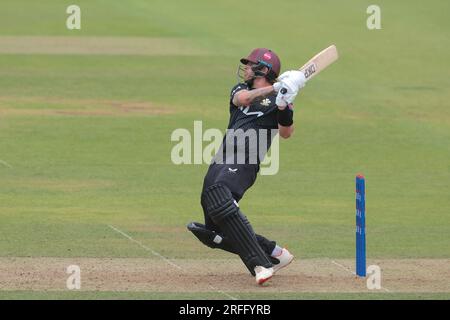 Londres, Royaume-Uni. 3 août 2023. Conor McKerr du Surrey au poste de Surrey affronte le Leicestershire lors de la Metro Bank One-Day Cup au Kia Oval. Crédit : David Rowe/Alamy Live News Banque D'Images