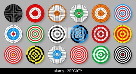 Cibles en papier du champ de tir. Cible ronde avec divisions, marques et numéros. Tir à l'arc, entraînement au tir à l'arme à feu, compétition sportive et Illustration de Vecteur