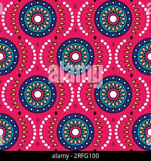 Design africain de cire ou modèle sans couture de vecteur Ankara, conception de textile d'impression Java avec mandalas - ornement traditionnel du Kenya, de l'Ouest et de l'Afrique centrale Illustration de Vecteur