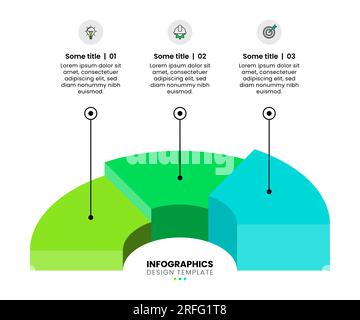 Modèle infographique avec icônes et 3 options ou étapes. demi-gâteau isométrique 3d. Peut être utilisé pour la mise en page de flux de travail, diagramme, bannière, webdesign. Vector ill Illustration de Vecteur