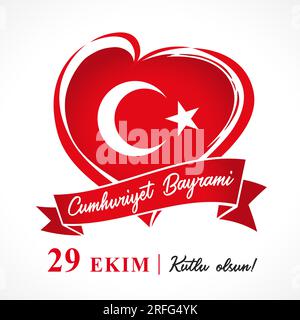 Jour de la République de Turquie octobre 29 création de logo avec coeur et drapeau turc. Icône de félicitations. Eléments isolés. Modèle graphique. Voyage a Illustration de Vecteur