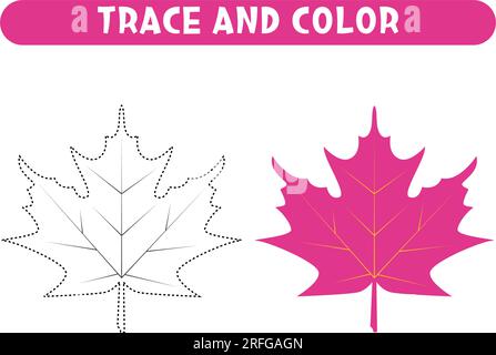 Tracer et colorer la feuille d'automne rose. Feuille de travail pour les enfants Illustration de Vecteur