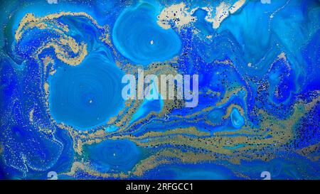 Imitation motif Ebru bleu et or Banque D'Images