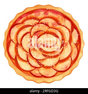 Homemde tarte aux pommes, tarte au sucre en poudre vue de dessus toute la boulangerie ronde, dessert dans le style de bande dessinée isolé sur fond blanc. Illustration vectorielle Illustration de Vecteur