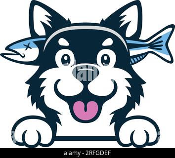 Chien mignon avec bandeau de poisson montrant sa langue Illustration de Vecteur