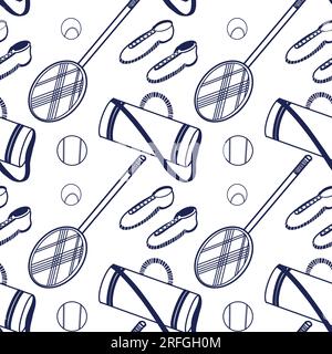 Motif sans couture sur un fond blanc. Illustration vectorielle. Équipement de sport - raquette de tennis, sac, balles, baskets dessinées en vecteur sur une tablette à dar Illustration de Vecteur