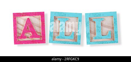 Tout concept avec blocs de bois Childs et chemin de détourage Banque D'Images