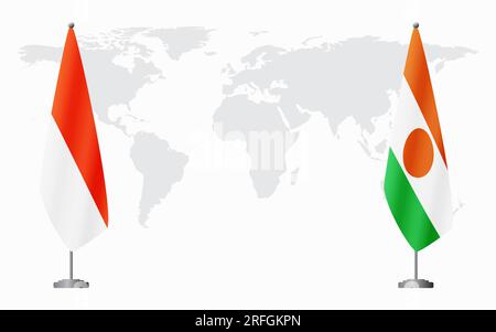 Drapeaux de l'Indonésie et du Niger pour la réunion officielle sur fond de carte du monde. Illustration de Vecteur