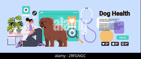 médecin vétérinaire avec stéthoscope vérifiant la santé des chiens médecine de la santé des animaux de compagnie concept de soins de santé des animaux de compagnie espace de copie horizontal Illustration de Vecteur