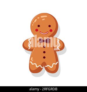 Biscuits festifs au pain d'épice. Biscuits en forme d'homme avec glaçage coloré. Joyeuse décoration du nouvel an dans un style plat. Illustration vectorielle Illustration de Vecteur