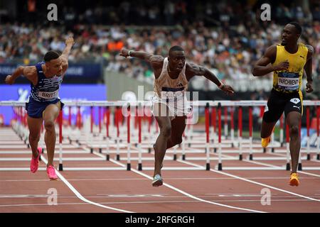 Grant HOLLOWAY des États-Unis remporte le 110 mètres haies masculin dans la Wanda Diamond League, London Stadium, Queen Elizabeth Park - Londres, le 23 juillet 2023 Banque D'Images