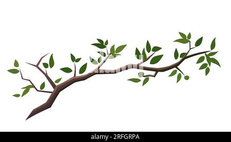 Branche d'arbre dans le style plat. Branches d'arbre de printemps avec différentes feuilles. Illustration vectorielle Illustration de Vecteur