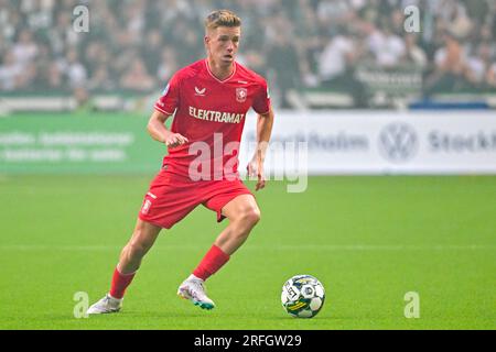 Stockholm, Suède. 03 août 2023. STOCKHOLM, SUÈDE - 3 AOÛT : Gijs Smal du FC Twente lors du deuxième tour de qualification de l'UEFA Conference League - match de deuxième étape entre Hammarby et le FC Twente au Stockholm Arena le 3 août 2023 à Stockholm, Suède (photo de Pelle T Nilsson/BSR Agency) crédit : BSR Agency/Alamy Live News Banque D'Images