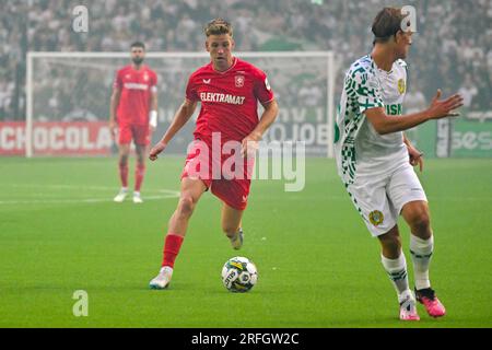 Stockholm, Suède. 03 août 2023. STOCKHOLM, SUÈDE - 3 AOÛT : Gijs Smal du FC Twente lors du deuxième tour de qualification de l'UEFA Conference League - match de deuxième étape entre Hammarby et le FC Twente au Stockholm Arena le 3 août 2023 à Stockholm, Suède (photo de Pelle T Nilsson/BSR Agency) crédit : BSR Agency/Alamy Live News Banque D'Images