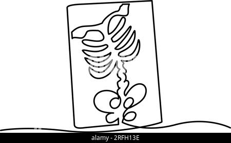 Icône de radiographie thoracique. Un simple tracé au trait des os du thorax sur une radiographie. Vecteur isolé sur fond blanc. Illustration de Vecteur