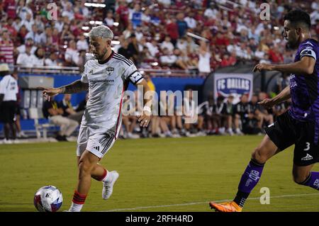 Frisco, États-Unis. 02 août 2023. 2 août 2023, Frisco, Texas, États-Unis : Paul Arriola de Dallas en action lors du match de coupe des ligues entre le FC Dallas et Mazatlan joué au Toyota Stadium le mercredi 2 août 2023 à Frisco, Texas, États-Unis (photo de Javier Vicencio/Eyepix Group) crédit : EYEPIX Group/Alamy Live News Banque D'Images