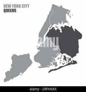 La carte de New York avec le quartier Queens en surbrillance Illustration de Vecteur