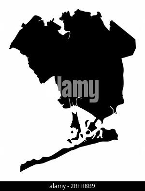 Silhouette de carte de Queens Borough isolée sur fond blanc, New York City Illustration de Vecteur