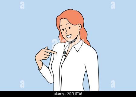 Femme avec micro-cravate sur la chemise sourit alors qu'elle se prépare pour une interview télévisée. Fille avec microphone pour mener une formation professionnelle et fournir un son de haute qualité lors d'un événement d'entreprise Illustration de Vecteur