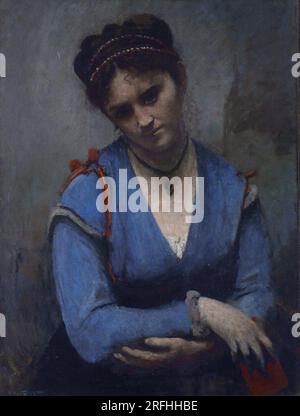 Portrait de Mariette Gambay (« la Songerie de Mariette ») entre 1869 et 1870 par Jean-Baptiste Camille Corot Banque D'Images