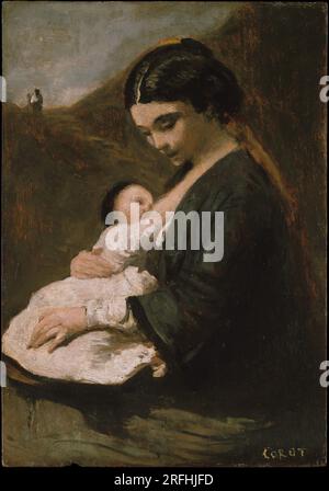 Mère et enfant probablement des années 1860 par Jean-Baptiste Camille Corot Banque D'Images