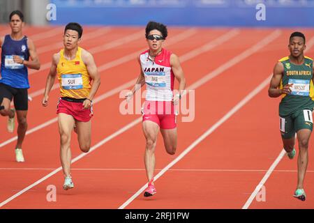 Shuangliu Sports Centre Stadium, Chengdu, Chine. 3 août 2023. AOI Inage (JPN), le 3 AOÛT 2023 - Athlétisme : qualification masculine du 200m lors des Jeux mondiaux universitaires d'été de la FISU de Chengdu 2021 au Shuangliu Sports Centre Stadium, Chengdu, Chine. Crédit : AFLO SPORT/Alamy Live News Banque D'Images