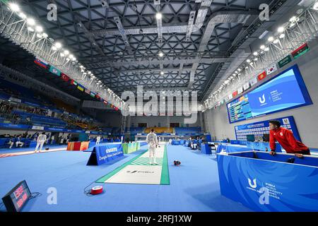 Shuangliu Sports Centre Stadium, Chengdu, Chine. 3 août 2023. Vue générale, 3 AOÛT 2023 - Escrime : Jeux mondiaux universitaires de la FISU 2021 à Chengdu Sports Centre Stadium de Shuangliu, Chengdu, Chine. Crédit : AFLO SPORT/Alamy Live News Banque D'Images