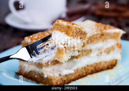 délicieux dessert à base d'un grand nombre d'ingrédients, pâtisseries avec un grand nombre de calories à manger à la fin du déjeuner, confiseries Banque D'Images