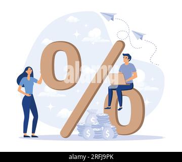 Pourcentage taux revenu bénéfice concept, Business et Finance. Personnes assis et travaillant sur un ordinateur portable. illustration moderne à vecteur plat Illustration de Vecteur