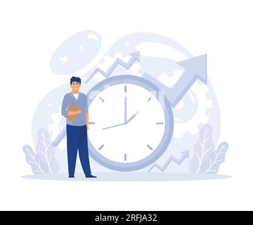 Les performances augmentent les moyens, la motivation et l'autodiscipline, la réalisation des objectifs. Gestion du temps, autogestion, métaphores de productivité, mod. Vecteur plat Illustration de Vecteur