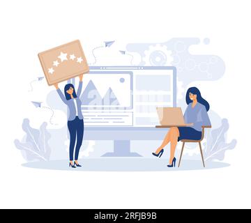Création de présence Web, gestion des identités en ligne, gestion de la réputation en ligne, gestion des impressions, illustration moderne à vecteur plat Illustration de Vecteur
