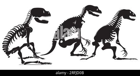 Ensemble d'illustration vectorielle de crâne de dinosaure de silhouette Illustration de Vecteur