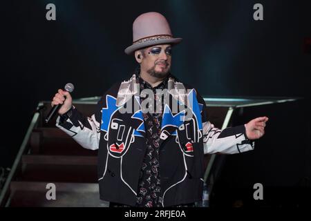 1 août 2023, Toronto, Ontario, Canada : Boy George, Chanteur principal du groupe anglais New wave, Culture Club, se produisant lors d'un spectacle à guichets fermés au Budweiser Stage à Toronto. (Image de crédit : © Angel Marchini/ZUMA Press Wire) USAGE ÉDITORIAL SEULEMENT! Non destiné à UN USAGE commercial ! Banque D'Images